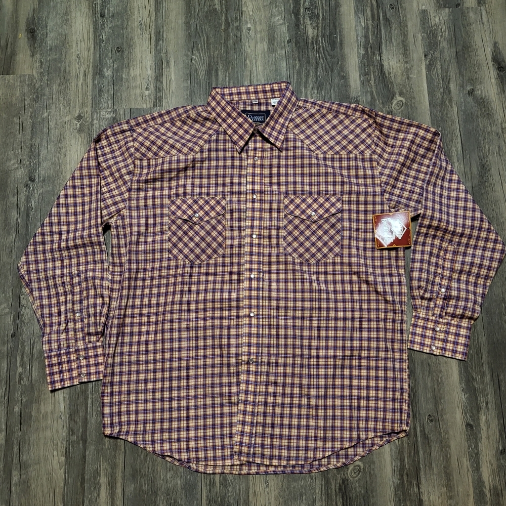 NEW Classic Western Pearl Snap Plaid Shirt Long Sleeve Button Up Top Size 2XL.
